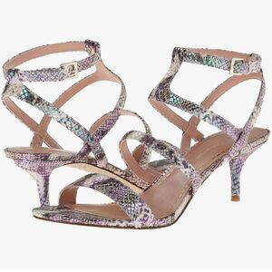 Enzo Angiolini Eamercha 3 Irredescent Heels Shoes T Strap Animal Snake 9 NWOB